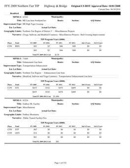 FFY 2009 Northern Tier TIP Highway & Bridge
