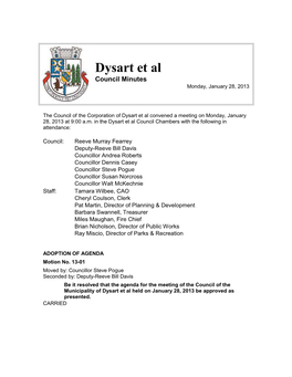 Dysart Et Al Council Minutes Monday, January 28, 2013