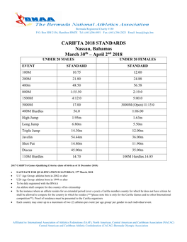 CARIFTA 2018 STANDARDS Nassau, Bahamas March 30Th