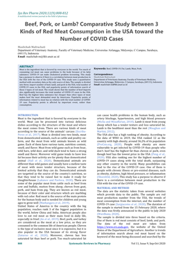 Beef, Pork, Or Lamb? Comparative Study Between 3 Kinds of Red Meat Consumption in the USA Toward the Number of COVID Cases