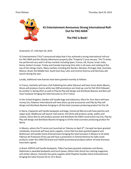 Press Release Thursday, April 24, 2014