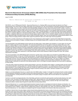 Neurocrine Biosciences Announces Indiplon (NBI-34060) Data Presented at the Associated Professional Sleep Societies (APSS) Meeting