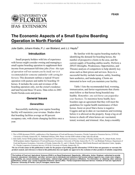 The Economic Aspects of a Small Equine Boarding Operation in North Florida1