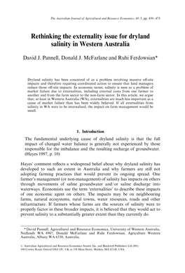 Rethinking the Externality Issue for Dryland Salinity in Western Australia