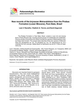 New Records of the Bryozoan Metrarabdotos from the Pirabas Formation (Lower Miocene), Pará State, Brazil