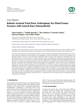 Robotic-Assisted Total Knee Arthroplasty for Distal Femur Fracture with Lateral Knee Osteoarthritis