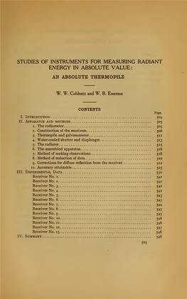 Studies of Instruments for Measuring Radiant Energy in Absolute Value: an Absolute Thermopile