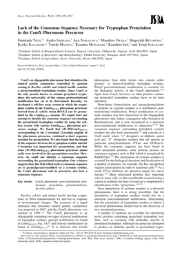 Lack of the Consensus Sequence Necessary for Tryptophan Prenylation in the Comx Pheromone Precursor