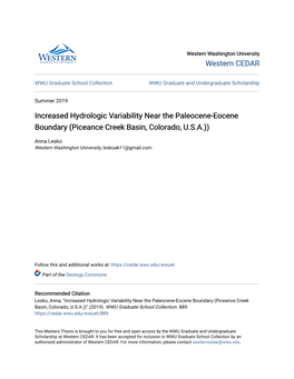 Increased Hydrologic Variability Near the Paleocene-Eocene Boundary (Piceance Creek Basin, Colorado, U.S.A.))