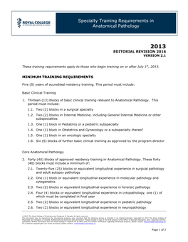 Specialty Training Requirements in Anatomical Pathology