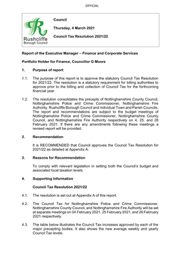 Council Tax Resolution 2021/22 PDF 426 KB