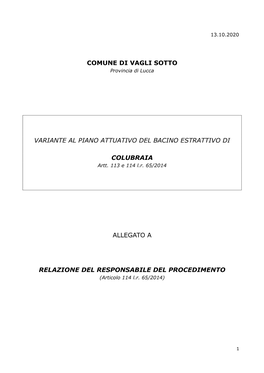 Variante Al Piano Attuativo Del Bacino Estrattivo Di Colubraia