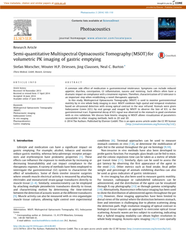 Semi-Quantitative Multispectral Optoacoustic Tomography (MSOT) for Volumetric PK Imaging of Gastric Emptying