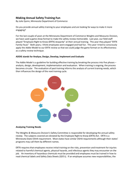 Making Annual Safety Training Fun by Julie Quinn, Minnesota Department of Commerce