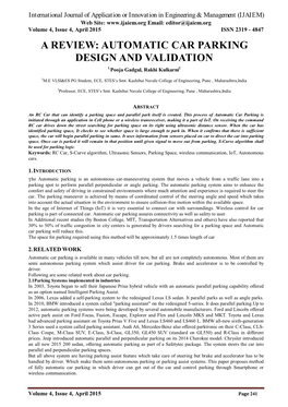 A REVIEW: AUTOMATIC CAR PARKING DESIGN and VALIDATION 1.Pooja Gadgul, Rakhi Kulkarni2