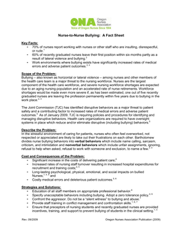 Nurse-To-Nurse Bullying: a Fact Sheet