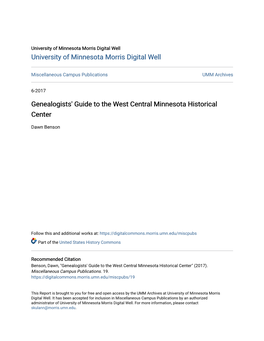 Genealogists' Guide to the West Central Minnesota Historical Center