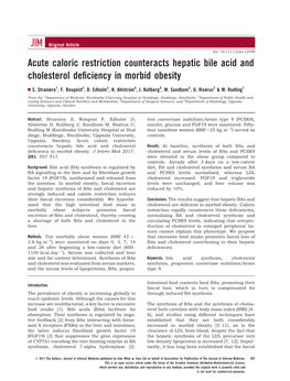 Acute Caloric Restriction Counteracts Hepatic Bile Acid and Cholesterol Deﬁciency in Morbid Obesity