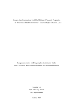 Concept of an Organizational Model for Multilateral Academic Cooperation – in the Context of the Development of a European Higher Education Area –