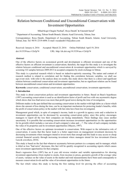 Relation Between Conditional and Unconditional Conservatism with Investment Opportunities