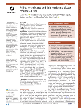 Rojiroti Microfinance and Child Nutrition: a Cluster Randomised Trial