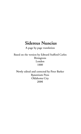 Sidereus Nuncius a Page by Page Translation