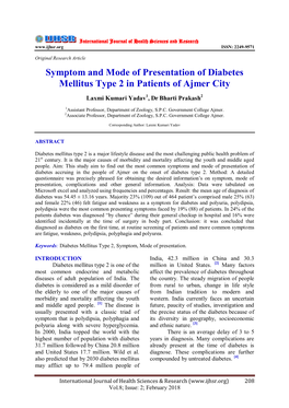 Symptom and Mode of Presentation of Diabetes Mellitus Type 2 in Patients of Ajmer City