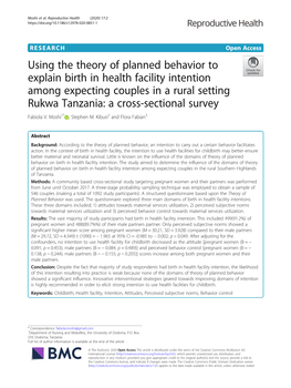 Using the Theory of Planned Behavior to Explain Birth in Health Facility