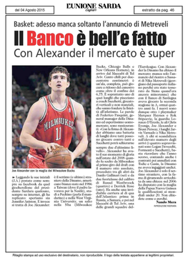 Il Banco È Belle Fatto Con Alexander Il Mercato È Super Bucks, Chicago Bulls E L'euroleague