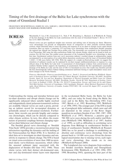 Timing of the First Drainage of the Baltic Ice Lake Synchronous with the Onset of Greenland Stadial 1