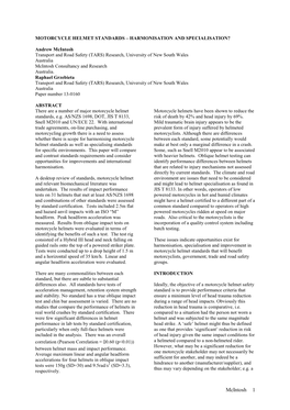 Motorcycle Helmet Standards – Harmonisation and Specialisation?