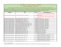 Just Fruits "Out of Stock" Update As of January 1St, 2019 (Fruit Trees, Berry Plants, & Nut Trees Only