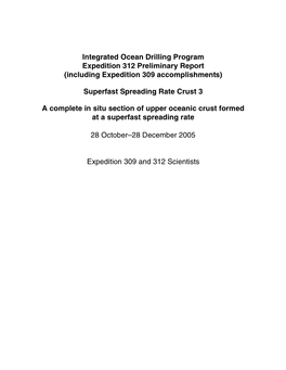 Integrated Ocean Drilling Program Expedition 312 Preliminary Report (Including Expedition 309 Accomplishments)