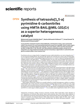 Pyrimidine-6-Carbonitriles Using HMTA-BAIL@MIL-101(Cr)