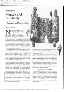 Mitzvah and Autonomy: the Oxymoron of Reform Judaism Bronstein, Herbert Tikkun; Jul/Aug 1999; 14, 4; Ethnic Newswatch Pg