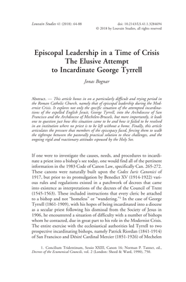 Episcopal Leadership in a Time of Crisis the Elusive Attempt to Incardinate George Tyrrell Jonas Bognar