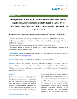 Amblyomma Variegatum Hyalomma Truncatum and Hyalomma Impeltatum Anthropophilic Ticks Introduced to Gabon by the Fulbe Zebus From