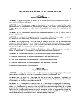 Ley Orgánica Municipal Del Estado De Sinaloa