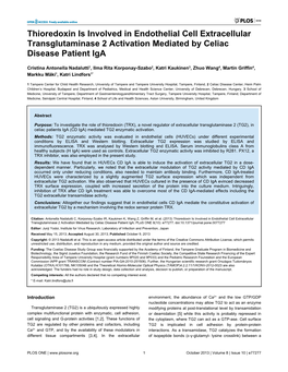 Thioredoxin Is Involved in Endothelial Cell Extracellular Transglutaminase 2 Activation Mediated by Celiac Disease Patient Iga