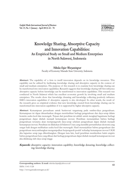 Knowledge Sharing, Absorptive Capacity and Innovation Capabilities: an Empirical Study on Small and Medium Enterprises in North Sulawesi, Indonesia