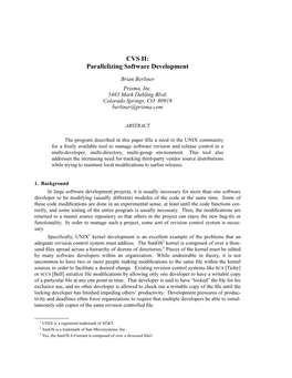 CVS II: Parallelizing Software Dev Elopment