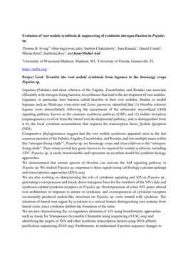 Evolution of Root Nodule Symbiosis & Engineering of Symbiotic Nitrogen