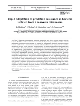 Rapid Adaptation of Predation Resistance in Bacteria Isolated from a Seawater Microcosm