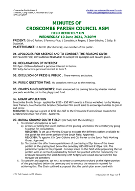 Minutes of Croscombe Parish Council