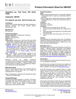 Atopobium Sp., Oral Taxon 199, Strain F0494 Catalog