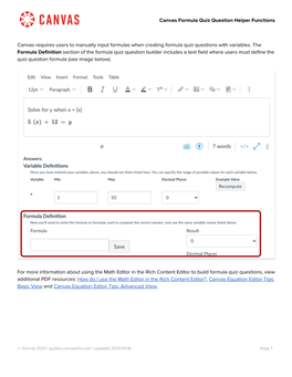 Canvas Formula Quiz Question Helper Functions Canvas Requires Users to Manually Input Formulas When Creating Formula Quiz Ques