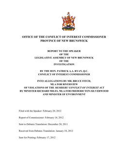 Office of the Conflict of Interest Commissioner Province of New Brunswick