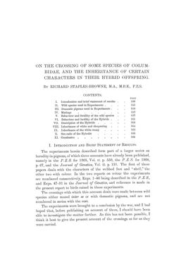 On the Crossing of Some Species of Columbidae, and the Inheritance Of