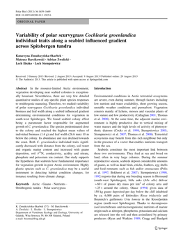 Variability of Polar Scurvygrass Cochlearia Groenlandica Individual Traits Along a Seabird Inﬂuenced Gradient Across Spitsbergen Tundra
