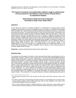 The Impact of Computer and Mathematics Software Usage on Performance of School Leavers in the Western Cape Province of South Africa: a Comparative Analysis